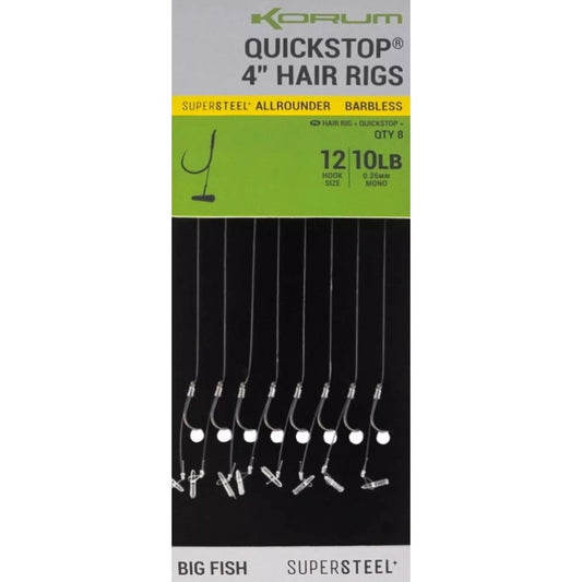 KORUM 4 BIG FISH HAIR RIGS W/QUICKSTOPS BARBLESS