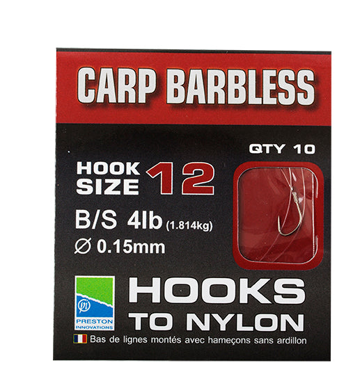 BARBLESS CARP HOOKS-TO-NYLON