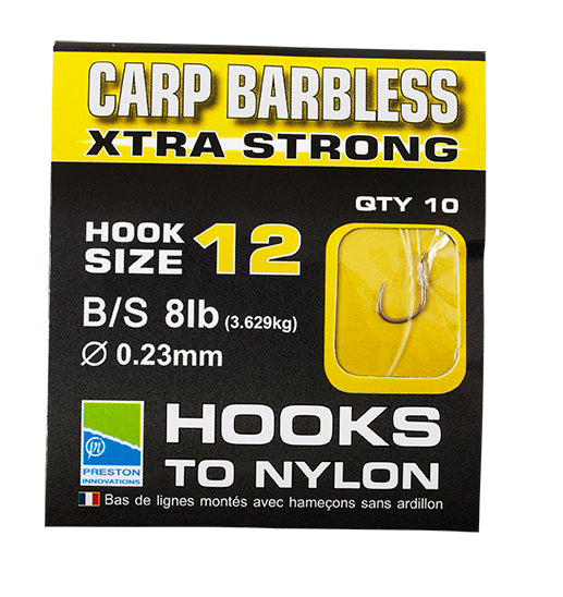 BARBLESS CARP XTRA-STRONG-HOOKS-TO-NYLON